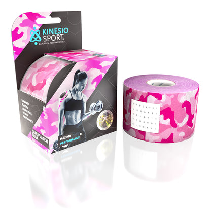 Cinta Elástica Adhesiva KinesioSport 5M x 5CM - Estampado Camuflaje Rosa